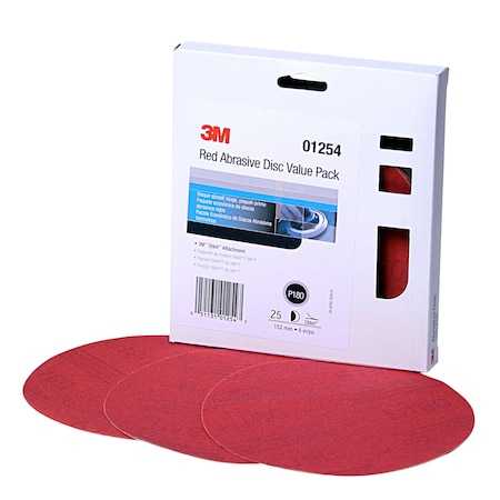 3M Red Abrasive Disc Value Pack, 01254, 6 in, P180 grade, 4PK 316U