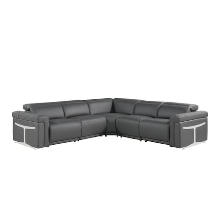Homeroots Gray Italian Leather Modular L Shaped Five Piece Corner Sectional 534864