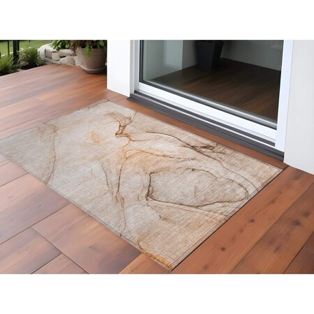 Homeroots 2' X 3' Gray and Orange Abstract Washable Non Skid Indoor Outdoor Area Rug 559388