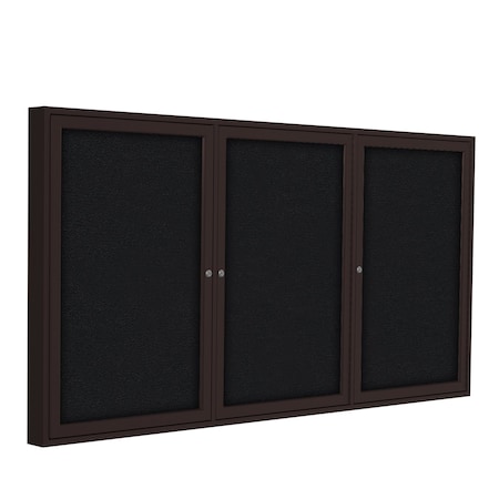 Ghent 3 Door Enclosed Fabric Bulletin Board, Bronze Aluminum Frame, 4'H x 6'W, Black PB34872F-95