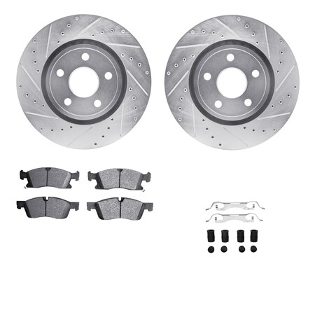 Dynamic Friction Co DFC Rotors-Drilled & Slotted-Silver w/ EURO 5000 Ceramic Brake Pads Incl Hdw 7612-42004