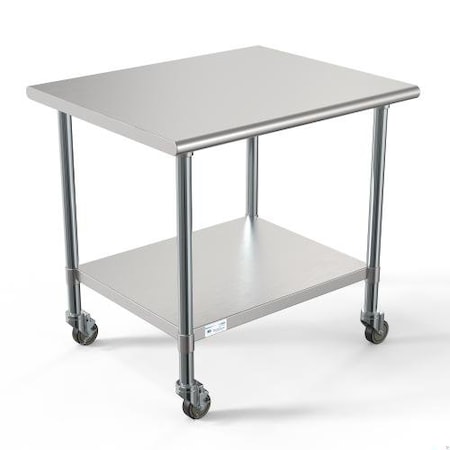Koolmore 30'' x 36'' 18-Gauge 304 Stainless Steel Commercial Work Table with Casters CT3036-18C