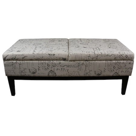 Homeroots Black and White Vintage Postcard Print Dual Lift Storage Bench 469322