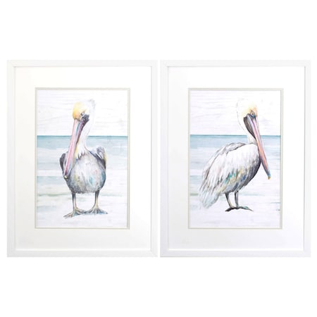 Set Of Two Pelican on the Shore White Framed Print Wall Art, 2PK