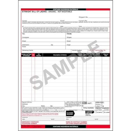 Jj Keller Hazmat Bill of Lading Forms, Hazmat, PK250 375