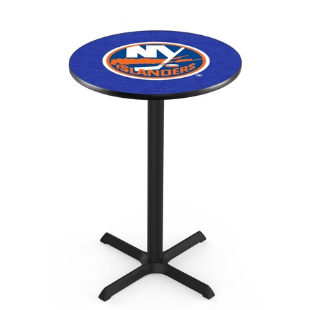 Holland Bar Stool Co 42" Blk Wrinkle New York Islanders Pub Table, 36" dia. Top L211B4236NYIsln