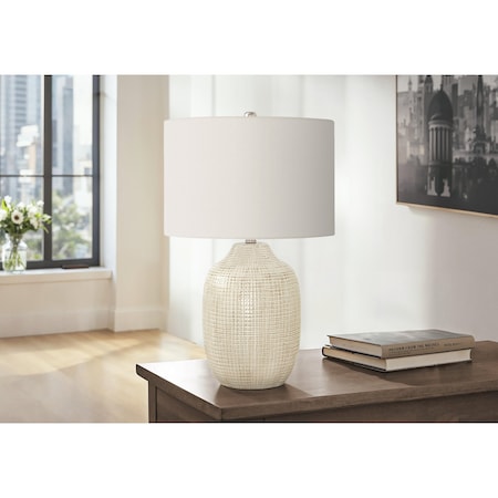 Monarch Specialties Lighting, 26 in.H, Table Lamp, Cream Ceramic, Ivory / Cream Shade, Contemporary I 9704