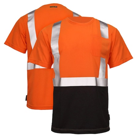 Dome75 Short Sleeve Safety Shirt, ANSI/ISEA 107-2020 Class 2, Polyester, HiVis Orange/Black Bottom, LG DSS1422