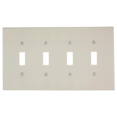 Leviton Switch Wallplate, Midway Size, Gang 4, Light Almond 80512-T