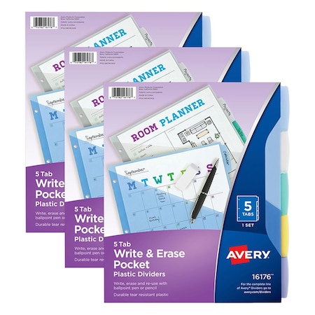 Avery 5 Tab Dividers with Pockets, 3PK AVE16176-3