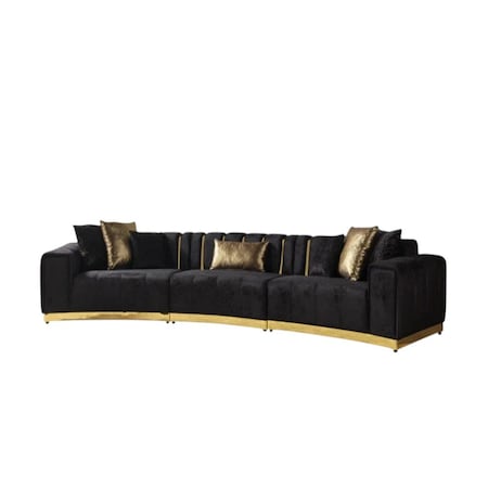 Homeroots Black Velvet Curved Three Piece Sectional With Toss Pillows 643880