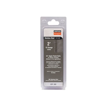 Simpson Strong-Tie Co Collation Nail, 2 in L, 15 ga Gauge, Stainless Steel, D-Style, Smooth Head Coated, 500PK S15N200SFB