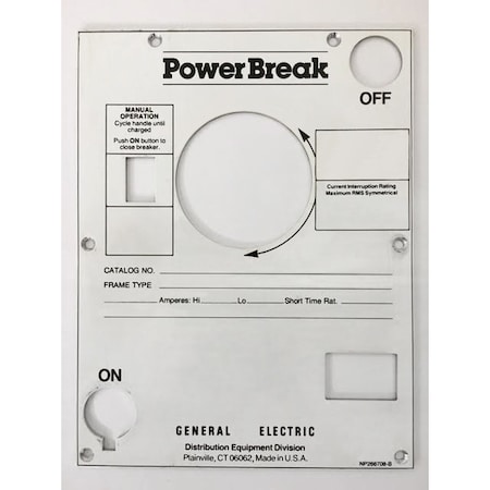 Brah Electric Nameplate For Newer Power Break I Large Frame Inverted Configuration, 2500A-4000A, Manually Operated PB1NSMLI