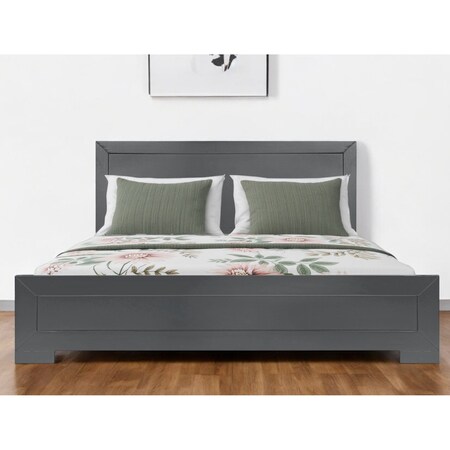Homeroots Gray Inlaid Panels Wood King Bed Frame 569355