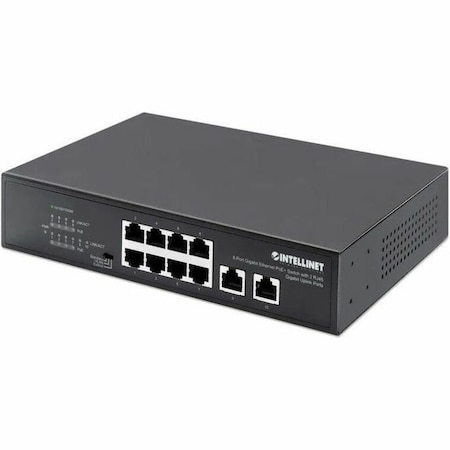 Manhattan Intellinet 8-Port Gigabit Ethernet PoE+ Switch with 2 RJ45 Gigabit Uplink Ports 561402