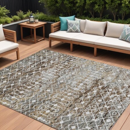 Homeroots 10' X 14' Brown And Beige Argyle Washable Indoor Outdoor Area Rug 615799