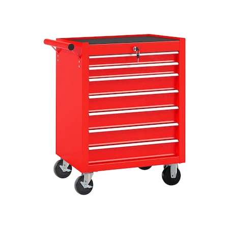 Homeroots 15" Red Multi-Tier Steel Rolling Cabinet With Lid 714597