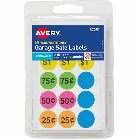 Avery Removable Garage Sale Labels, 0.7, PK315 6725