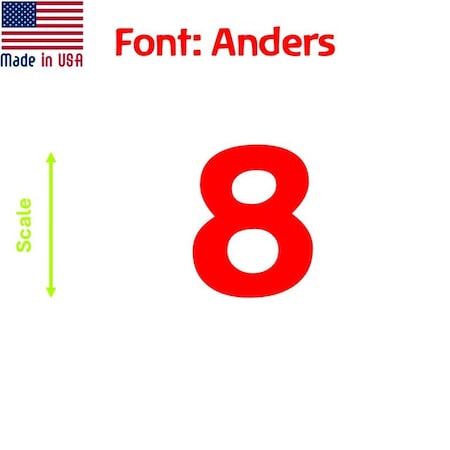 Aacc Self-Adhesive Vinyl Number: 8, Size: 2 cm. Color: Red Font: Anders, 8PK AACC-Anders-N8-Red-M2x8