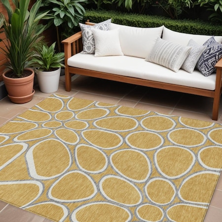 Homeroots 8' X 10' Gold Gray And Ivory Abstract Washable Indoor Outdoor Area Rug 600531
