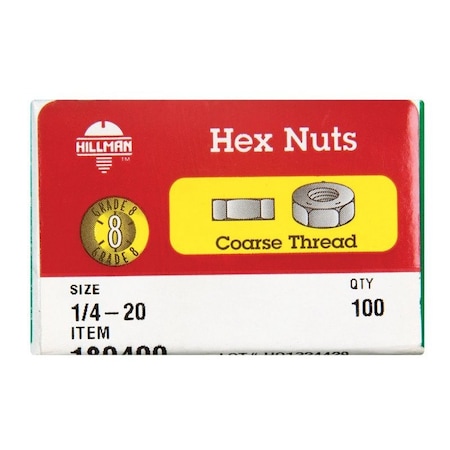 Hillman 1/4 in. Zinc Dichromate Steel USS Hex Nut, 100PK 180400