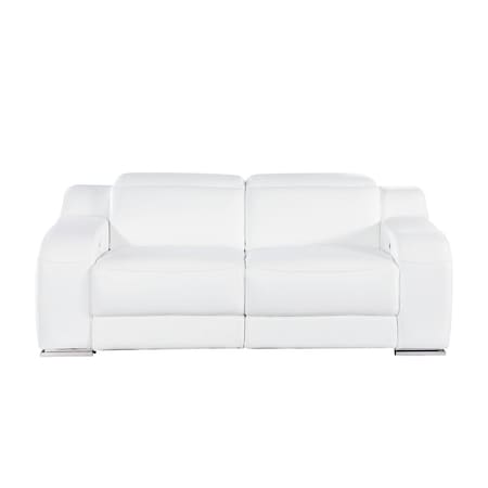 Homeroots 76in White and Silver Italian Leather Power Reclining Loveseat 633747