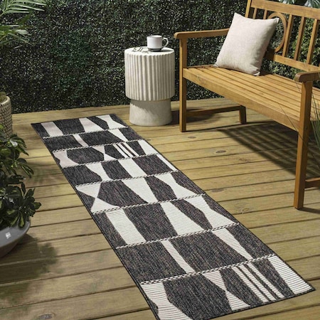 Jonathan Y Odette Modern Geometric Abstract Two-Tone Black/Cream 2 ft. x 8 ft. Indoor/Outdoor Runner Rug TSN303A-28