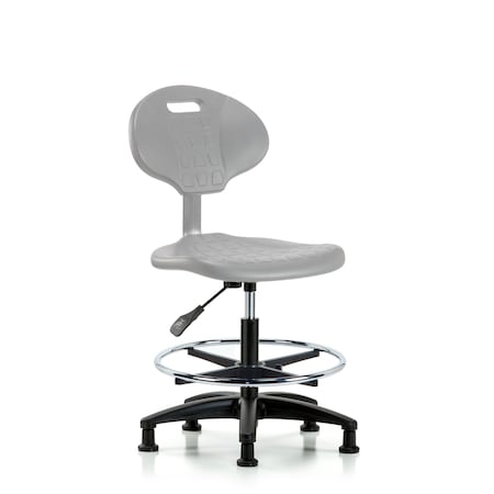 Blue Ridge Ergonomics Poly Chair-Medium Bench Height with Chrome Foot Ring & Stationary Glides in Gray Poly TPMBCH-RG-A0-CF-RG-GRY