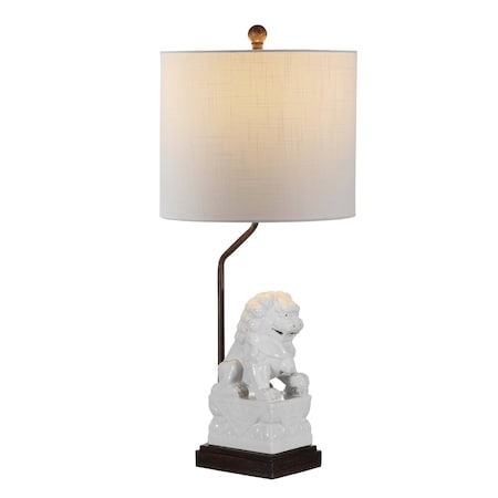 Jonathan Y Guardian Lion 27.5" Ceramic Classic Modern LED Table Lamp, White JYL4038A