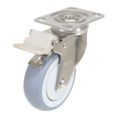 Vestil Thermoplastic Rubber Swivel With Total Brake Caster 4 In. Diameter x 1 In. Width 450 lb Gray CST-E-SS-4X1TPR-SWTB