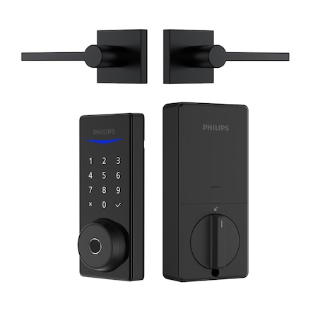 Philips Wi-Fi Smart Deadbolt Door Lock with Multiple Access Methods Including Fingerprint Reader with Lever BUN1040HWZCLB