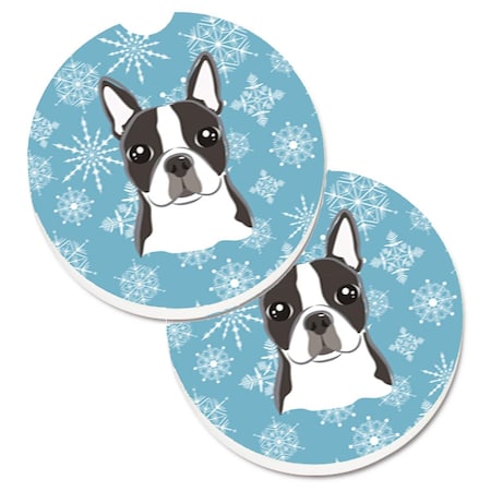 Carolines Treasures Snowflake Boston Terrier Set of 2 Cup Holder Car Coaster BB1637CARC
