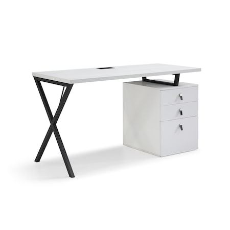Homeroots 55" White and Black Wood and Metal Writing Desk With Three Drawers 543794