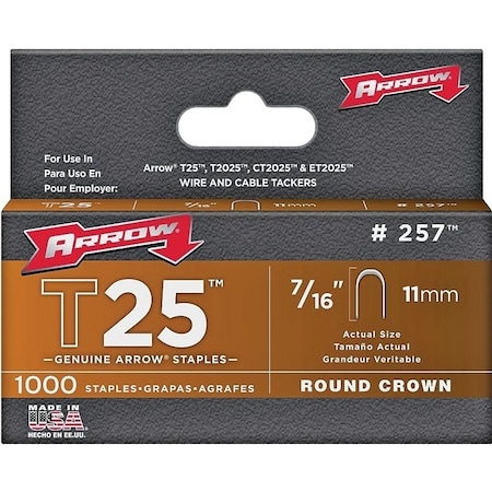 Arrow Lock T25 Series Staple, 5/16 in W Crown, 7/16 in L Leg, 5PK 257