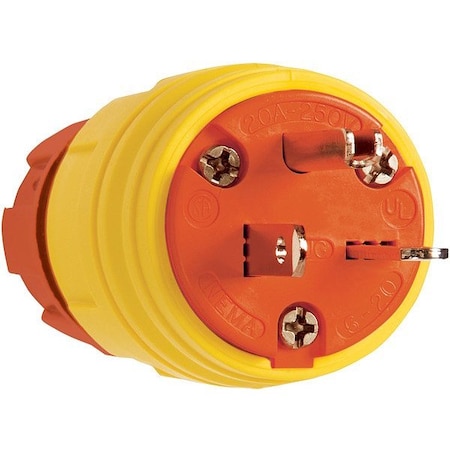 Pass & Seymour Straight Blade Plug, 6-20P, 20 A, 250V AC, 2 Pole, Screw Terminals, Non-Grounded 14W48AM
