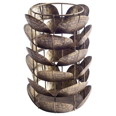Homeroots 10" Bronze Distressed Botanical Leaf Metal Tabletop Hurricane Candle Holder 608569