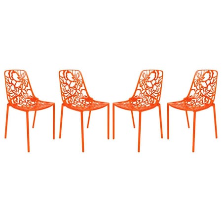 Leisuremod Modern Devon Aluminum Chair, Orange, 4PK DC23OR4