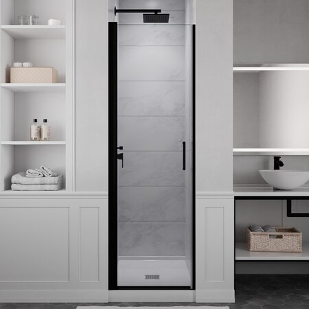 Anzzi 23in x 72in Semi-Frameless Shower Door with Hinged - Matte Black - Lancer Series - SD-AZ051-01MB