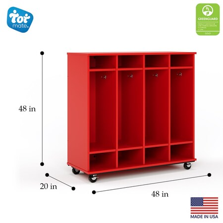 Tot Mate Mobile Wood Cabinet, Red, 48 in W x 48 in L x 48 in H x 20 in D TMM711A.M0C85