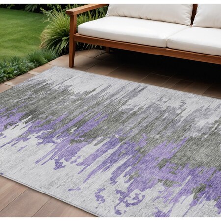 Homeroots 9' X 12' Purple Ivory And Charcoal Abstract Washable Indoor Outdoor Area Rug 582402