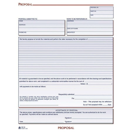 Adams Proposal Book- Includes Carbon- 50 ST per BK D8118