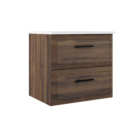 Homeroots 24" Dark Brown Wood Floating Bathroom Vanity With White Sink And Two Drawers 624200