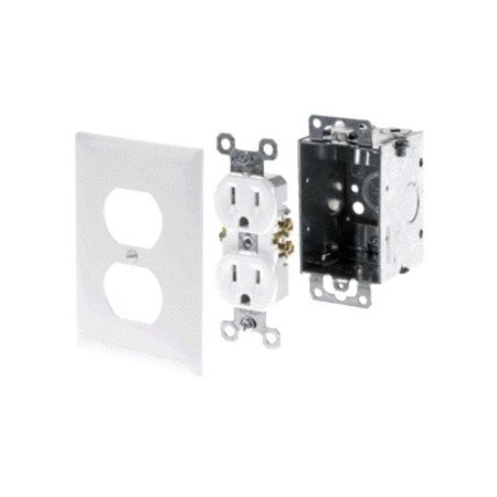 On-Q Duplex Power Kit - Includes Electrical Box, Duplex Receptacle, and Faceplate - White F7526