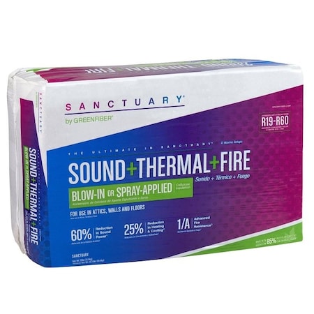 Greenfiber Sanctuary Series BlowIn or SprayApplied Insulation, 488 sqft Coverage Area, R19 RValue INSSANC