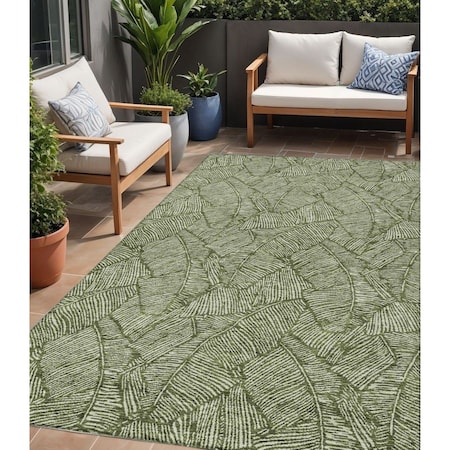 5' X 8' Olive Green And Light Green Floral Washable Indoor Outdoor Area Rug