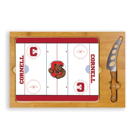Picnic Time Family Of Brands NCAA Cornell Big Red Hockey Rink Icon Glass Top Cutting Board & Knife Set 910-00-505-686-0