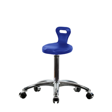 Blue Ridge Ergonomics Polyurethane Serpent Stool Chrome - Medium Bench Height with Chrome Casters in Blue Polyurethane PSPMBSL-CR-NF-CC-BLU