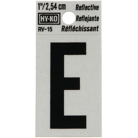 Hy-Ko Reflective Letter, Character: E, 1 in H Character, Black Character, Silver Background, Vinyl RV-15/E