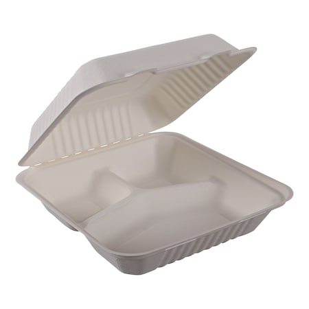 Empress Earth Hinged Container Molded Fiber Deep 9 inx9 inx3 in Natural White 3C PFAS Free, 200PK EHL-93-PF