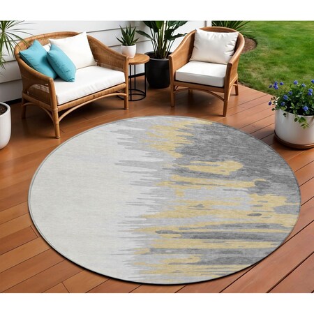Homeroots 8' Gray Charcoal And Tan Round Abstract Washable Indoor Outdoor Area Rug 601214